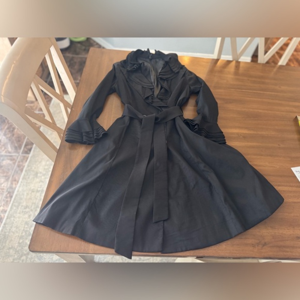 Lapis Black Long Sleeve Dress with Ruffles Medium